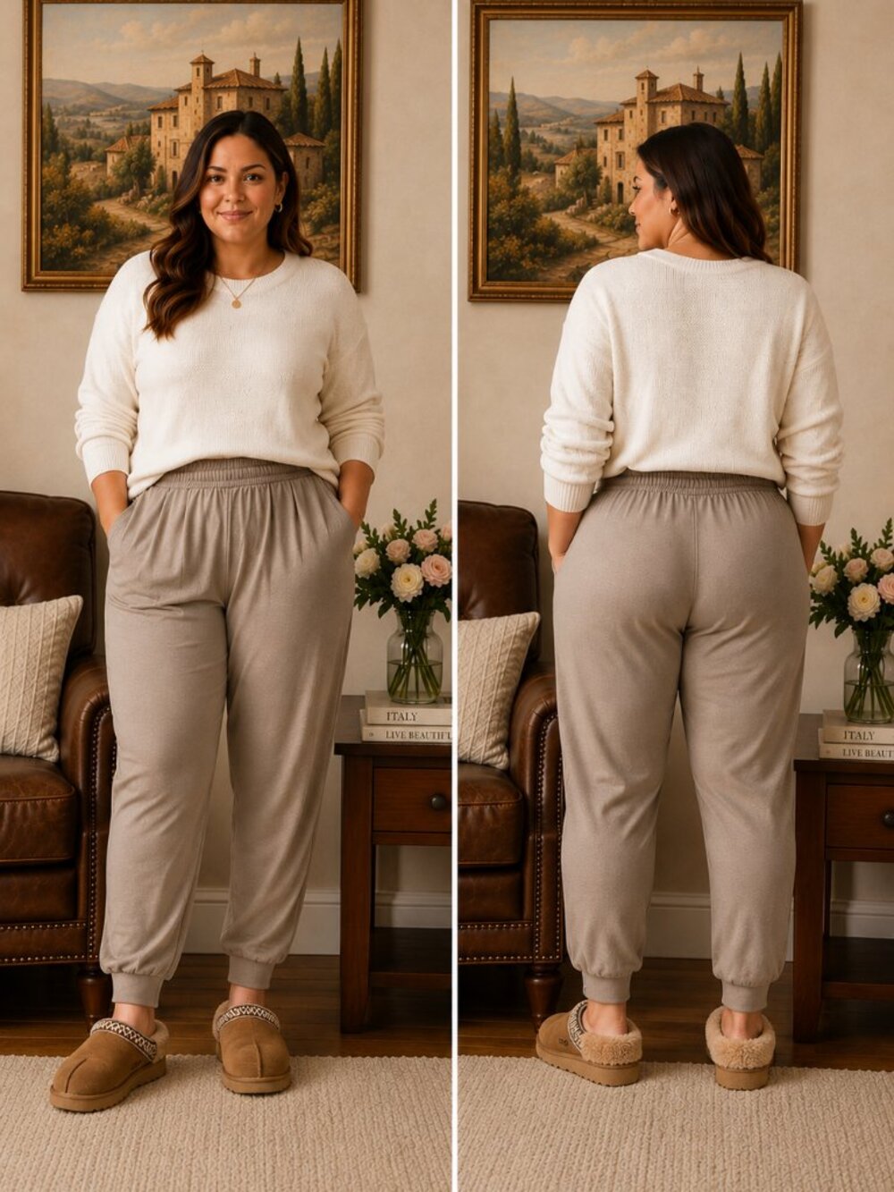 Women’s XL 16-18 Grey/Taupe Ultra Soft Pleated Pull-On Jogger Pants NWT